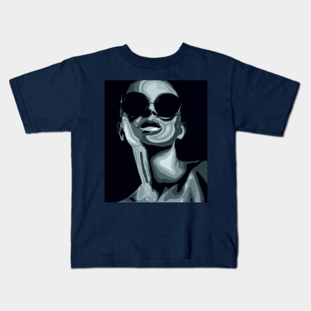 Unknown Stylish Girl in Sunglasses vector portrait Kids T-Shirt by JeLoTall